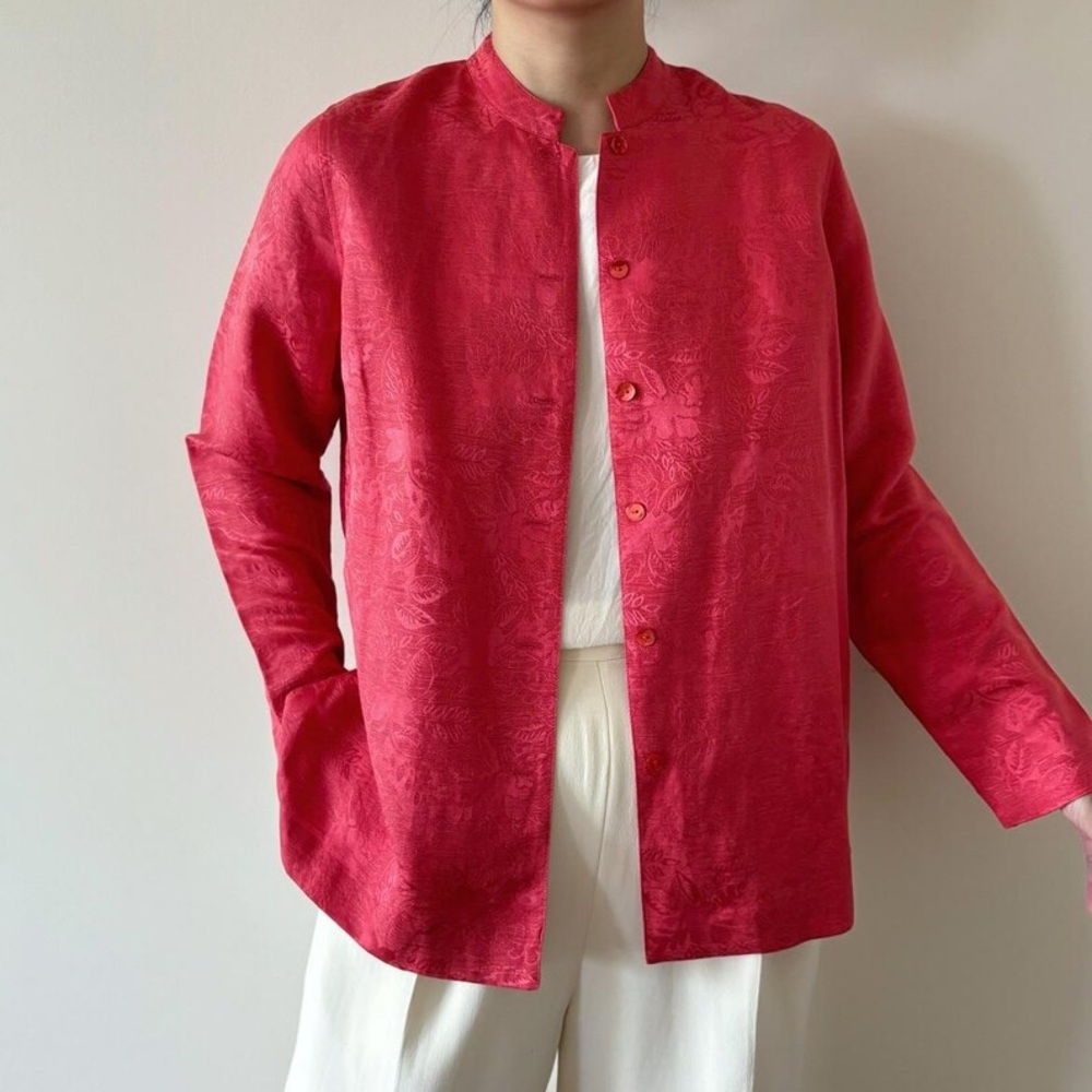 Laura Ashley Silk Duster Blazer Silk/Linen shirt button down size SP